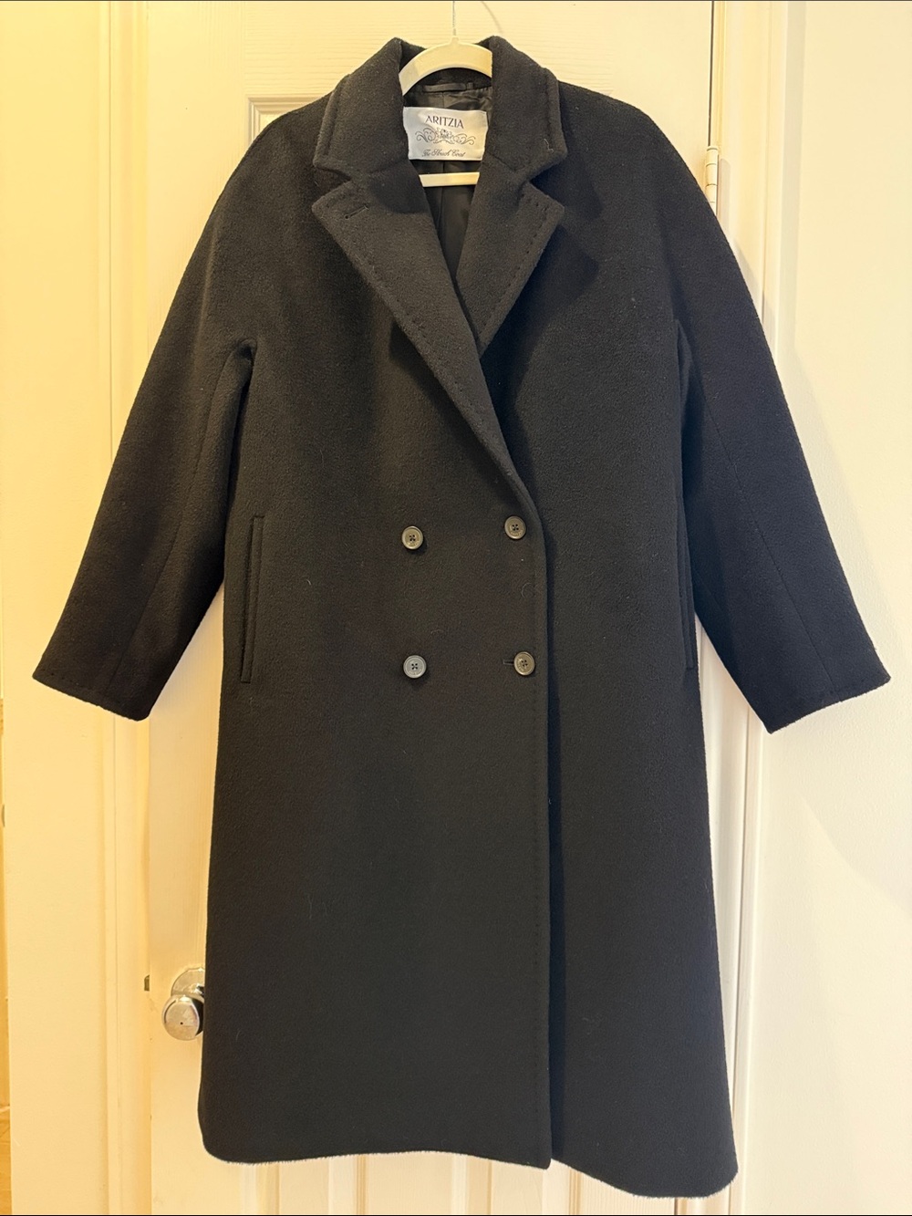 Aritzia Double-Breasted Black Wool Pea Coat - Slouch Coat
